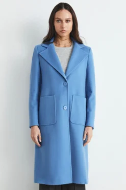Cappotto midi di lana - AZZURRO