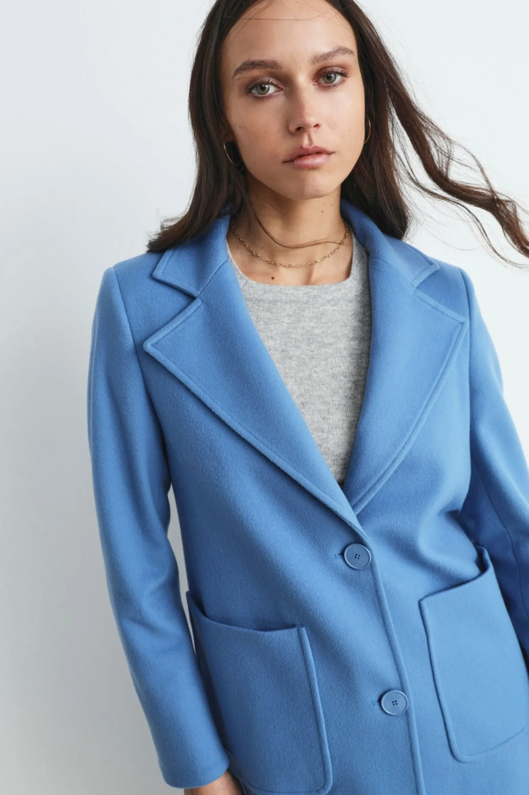 Cappotto midi di lana - AZZURRO
