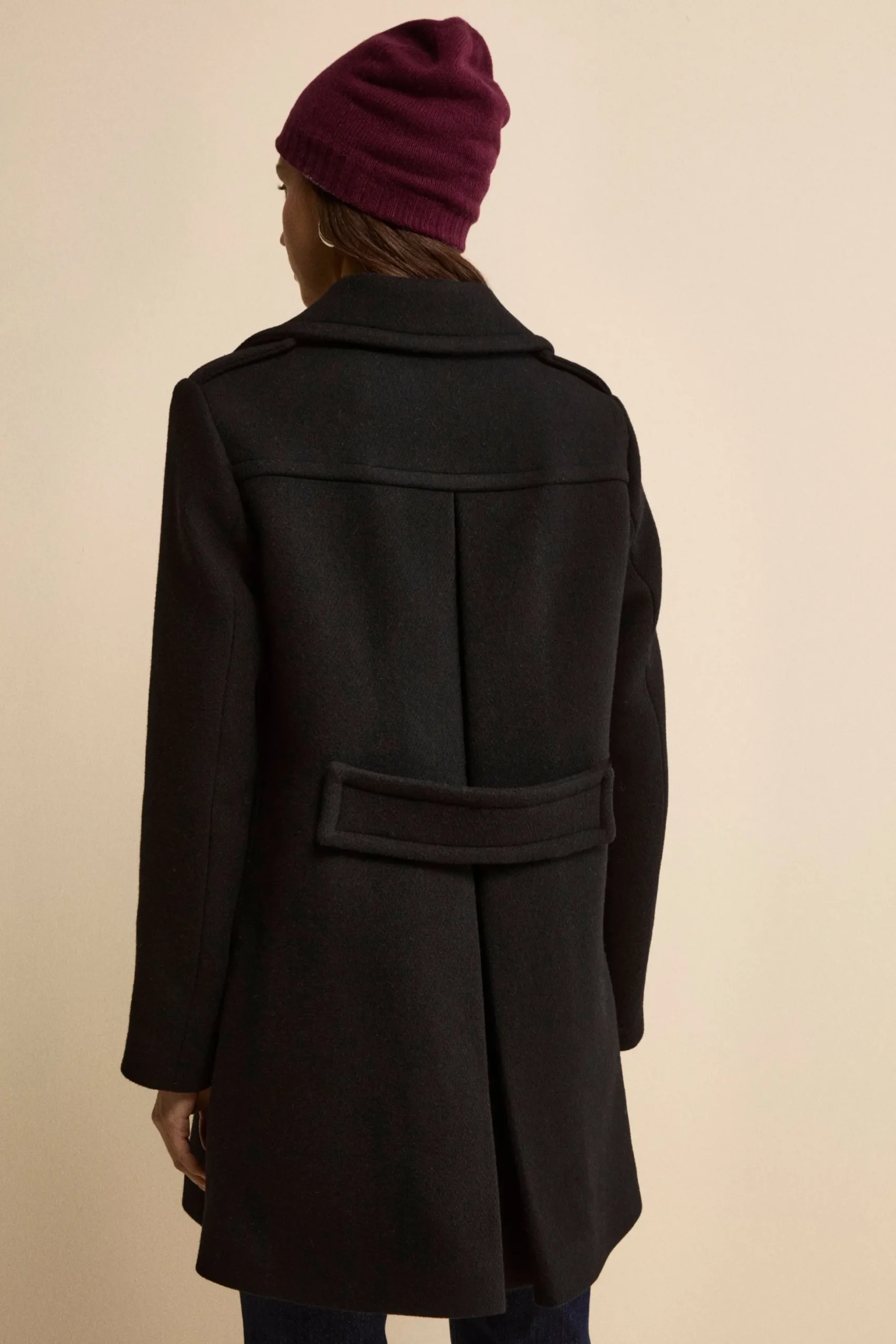 Cappotto Midi Doppiopetto in Lana Vergine con Martingala - NERO