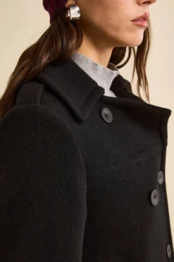 Cappotto Midi Doppiopetto in Lana Vergine con Martingala - NERO