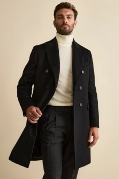 Cappotto Midi Doppiopetto in Misto Lana e Cashmere con Martingala - NERO