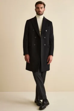 Cappotto Midi Doppiopetto in Misto Lana e Cashmere con Martingala - NERO