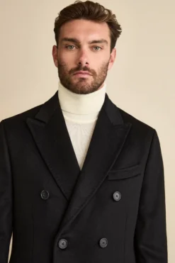 Cappotto Midi Doppiopetto in Misto Lana e Cashmere con Martingala - NERO