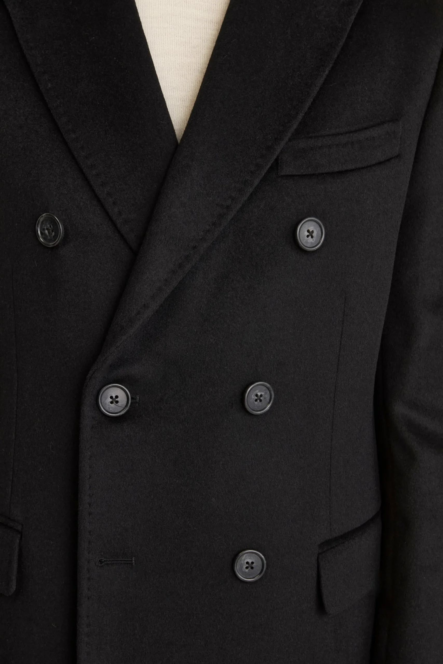 Cappotto Midi Doppiopetto in Misto Lana e Cashmere con Martingala - NERO