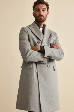 Cappotto Midi Doppiopetto in Misto Lana e Cashmere con Martingala - GRIGIO CHIARO