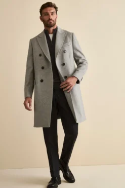 Cappotto Midi Doppiopetto in Misto Lana e Cashmere con Martingala - GRIGIO CHIARO