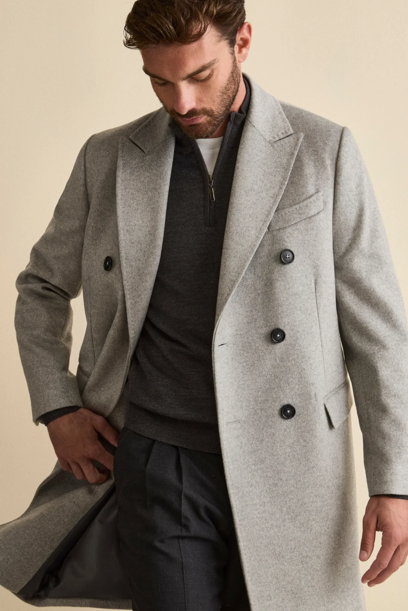 Cappotto Midi Doppiopetto in Misto Lana e Cashmere con Martingala - GRIGIO CHIARO