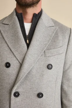 Cappotto Midi Doppiopetto in Misto Lana e Cashmere con Martingala - GRIGIO CHIARO