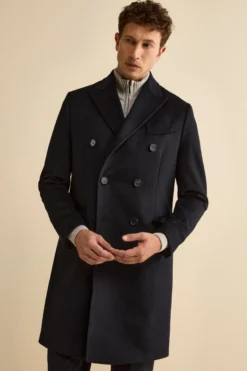 Cappotto Midi Doppiopetto in Misto Lana e Cashmere con Martingala - BLU