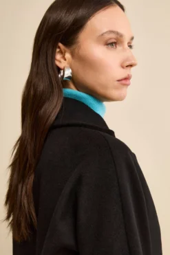 Cappotto Midi Doppiopetto in Misto Lana e Cashmere - NERO