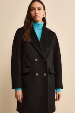 Cappotto Midi Doppiopetto in Misto Lana e Cashmere - NERO