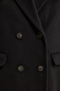 Cappotto Midi Doppiopetto in Misto Lana e Cashmere - NERO