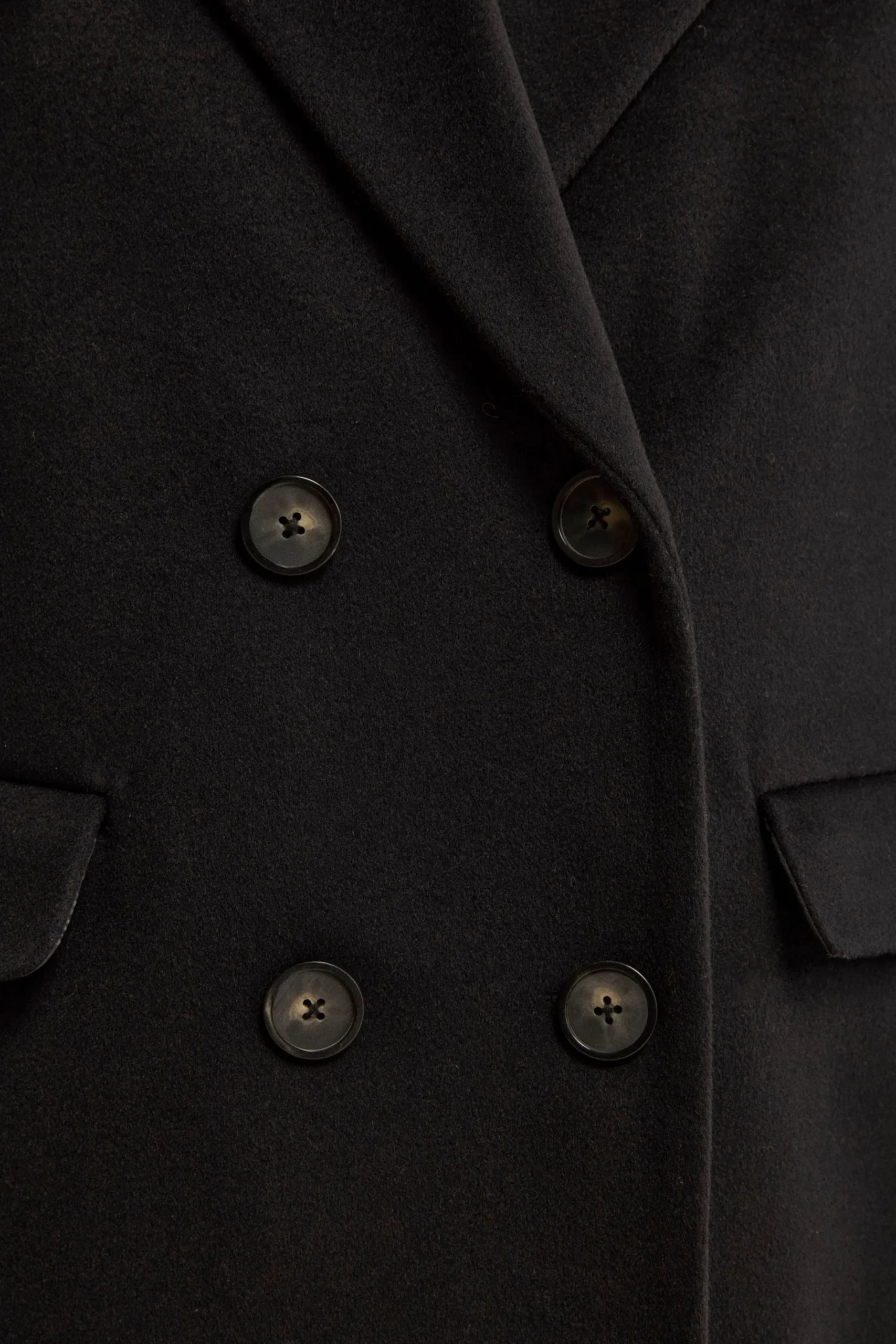 Cappotto Midi Doppiopetto in Misto Lana e Cashmere - NERO