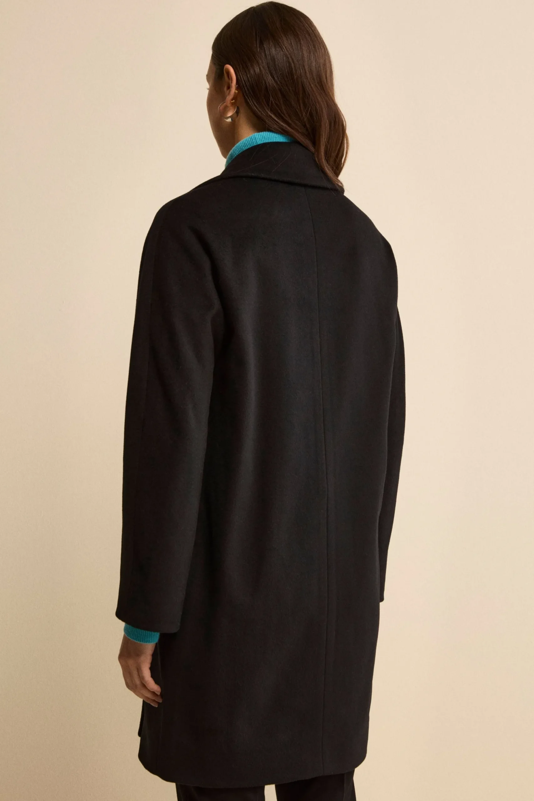 Cappotto Midi Doppiopetto in Misto Lana e Cashmere - NERO
