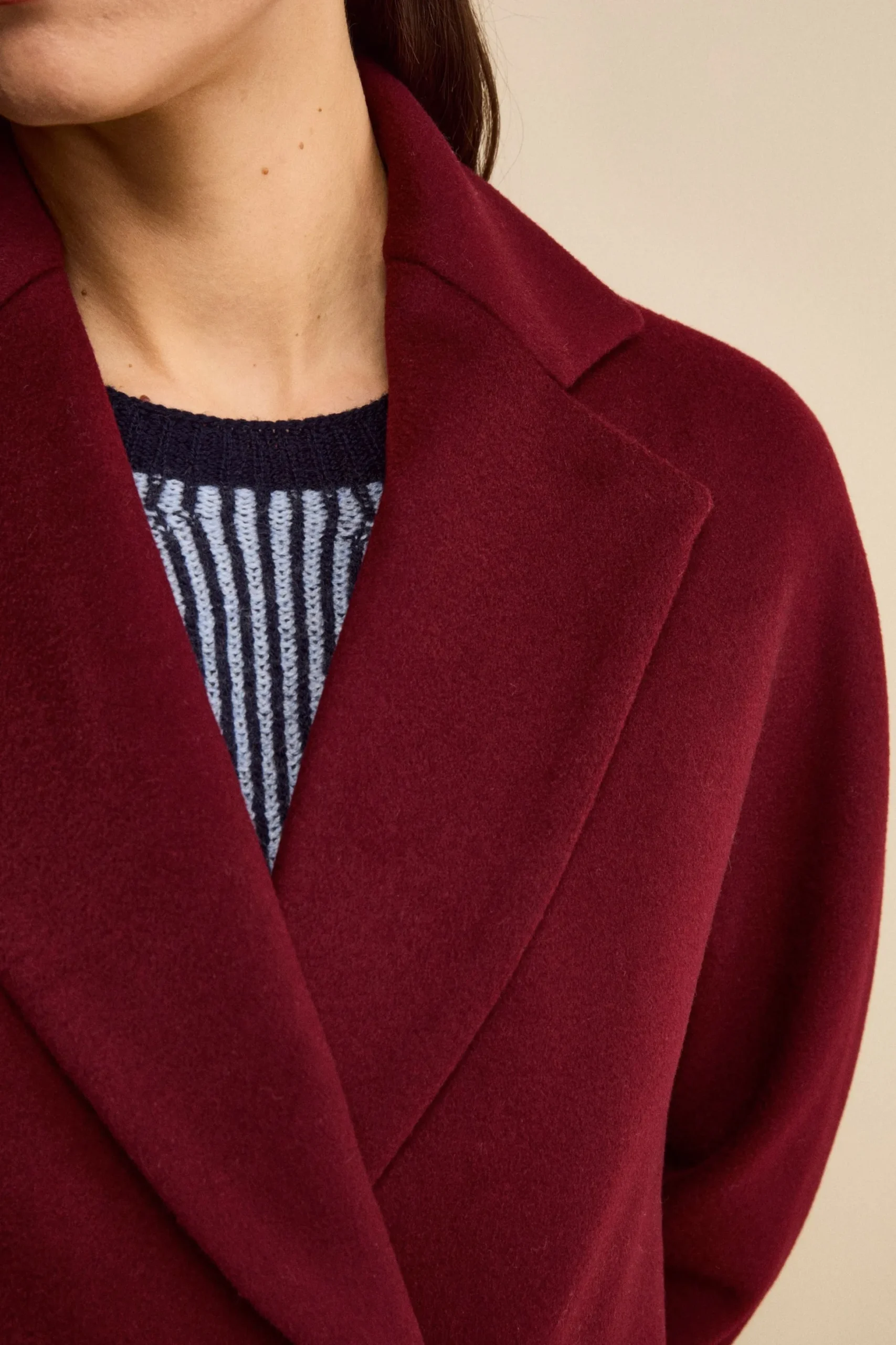 Cappotto Midi Doppiopetto in Misto Lana e Cashmere - BORDEAUX