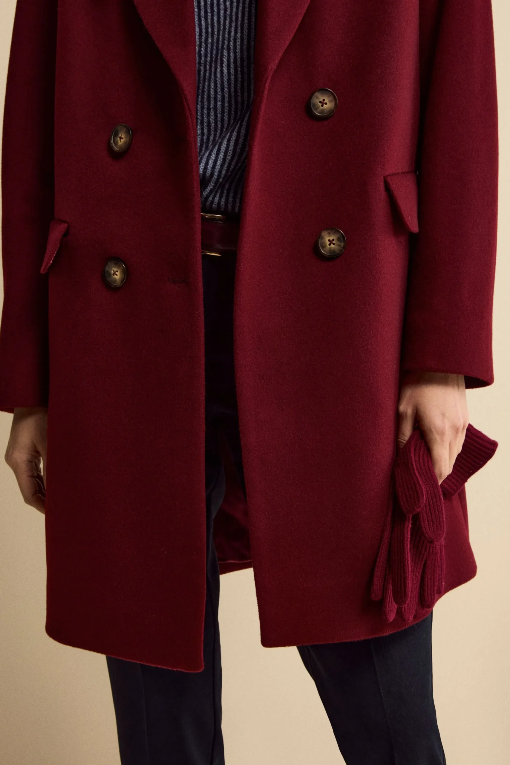 Cappotto Midi Doppiopetto in Misto Lana e Cashmere - BORDEAUX