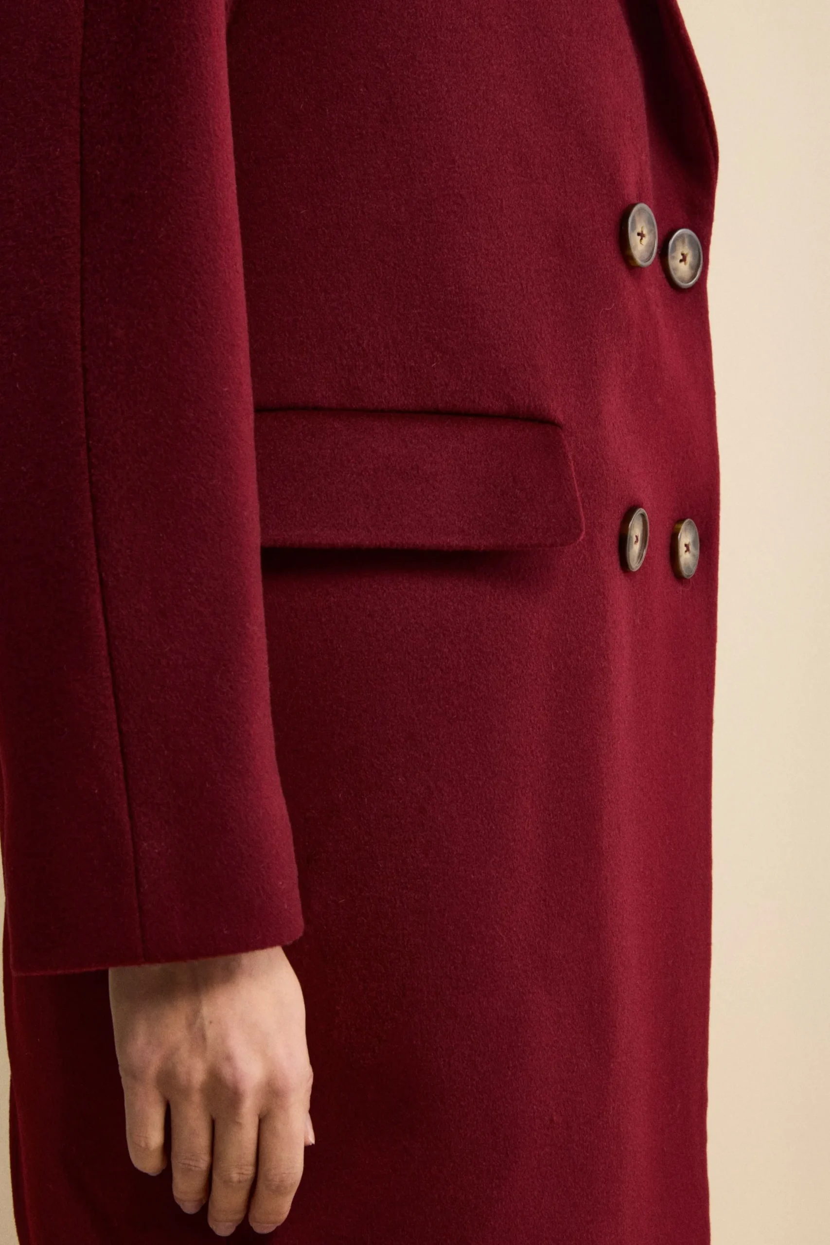 Cappotto Midi Doppiopetto in Misto Lana e Cashmere - BORDEAUX