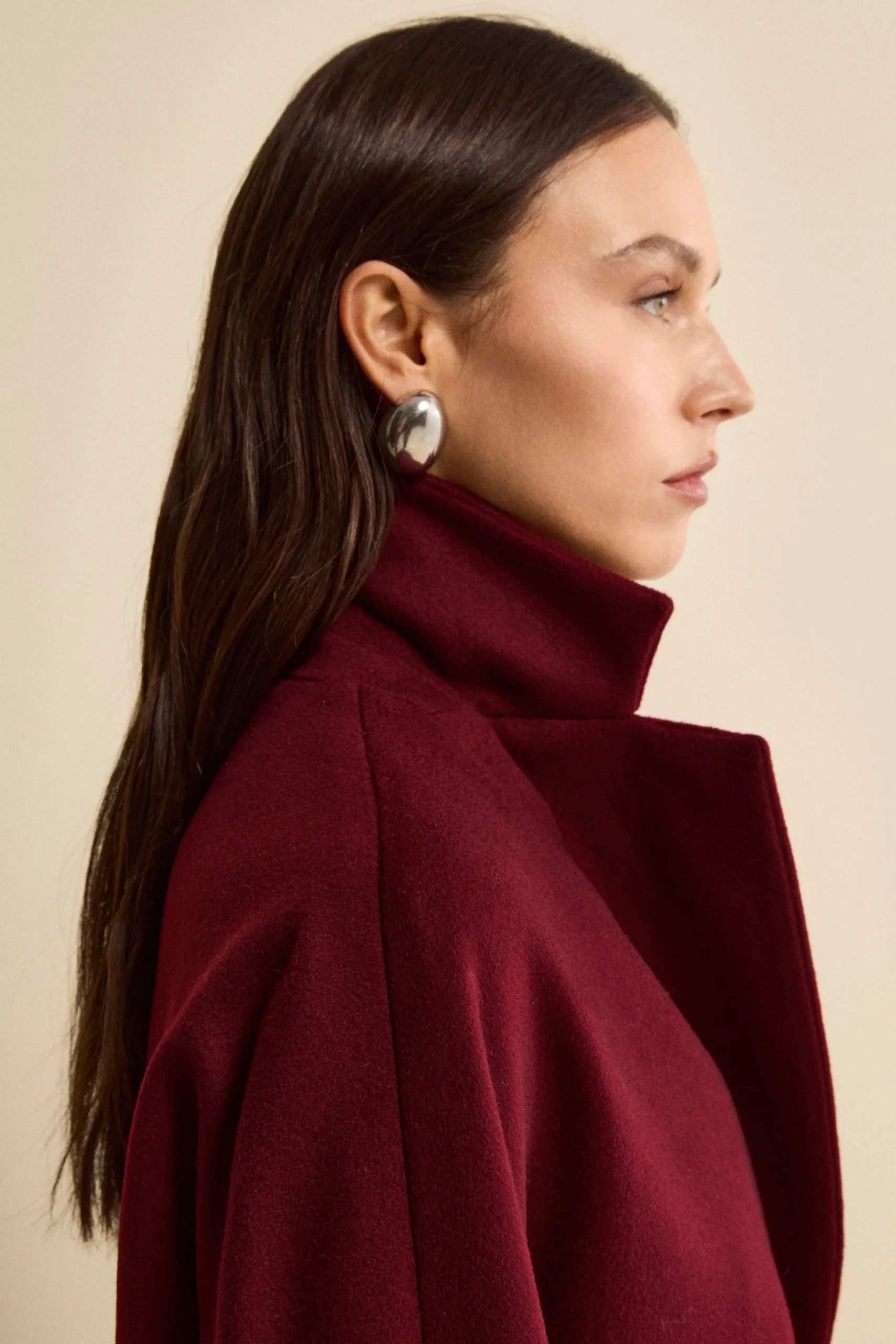 Cappotto Midi Doppiopetto in Misto Lana e Cashmere - BORDEAUX