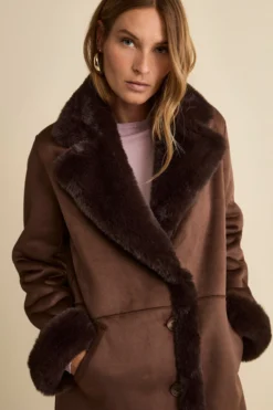 Cappotto Midi Eco-Montone - MARRONE SCURO