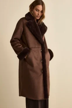 Cappotto Midi Eco-Montone - MARRONE SCURO
