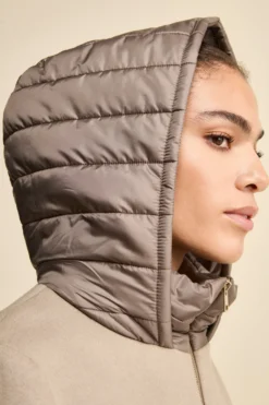 Cappotto Midi in Lana e Cashmere con Zip e Cappuccio - NOCCIOLA