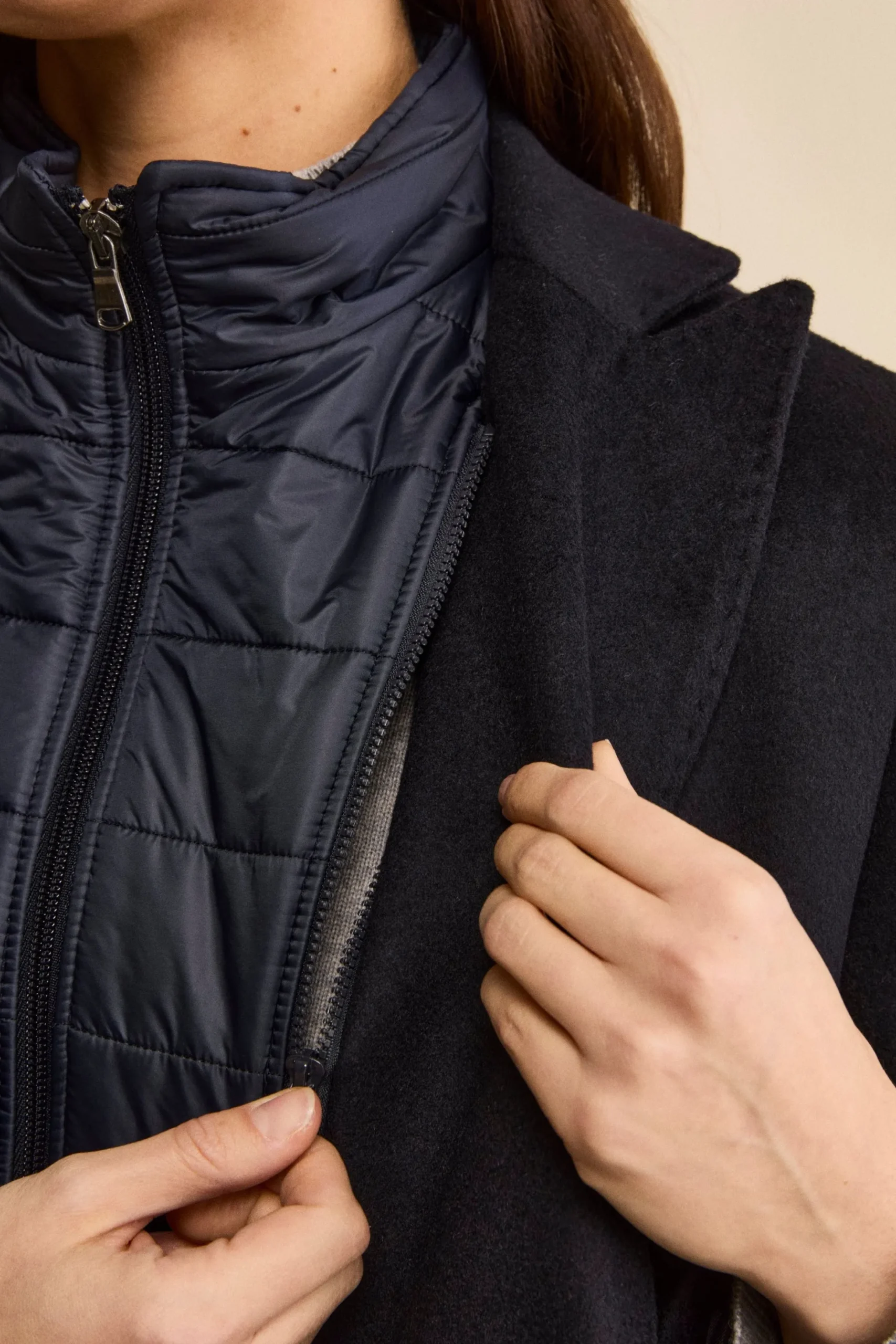 Cappotto Midi in Lana e Cashmere con Pettorina - BLU