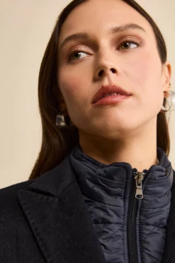 Cappotto Midi in Lana e Cashmere con Pettorina - BLU