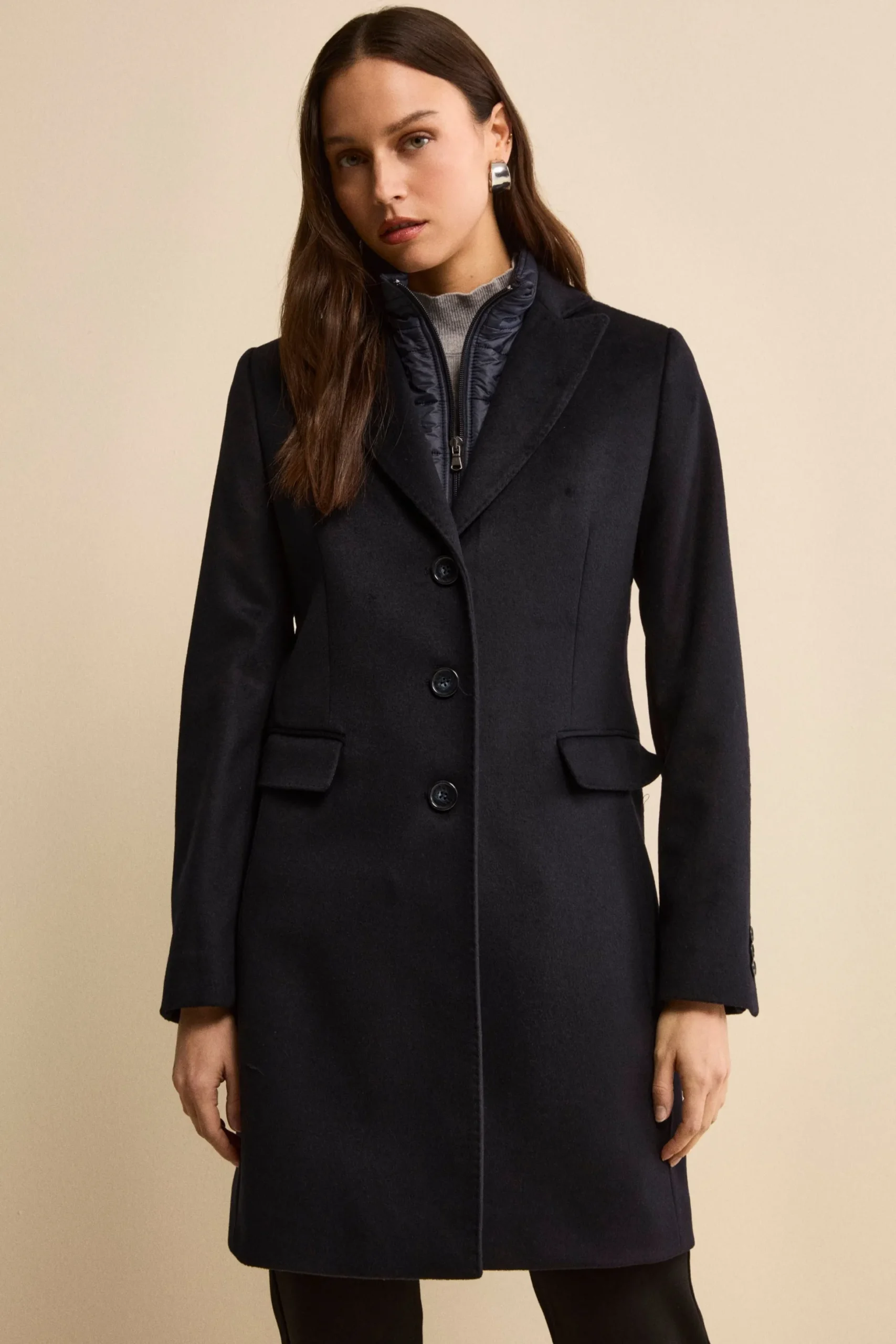 Cappotto Midi in Lana e Cashmere con Pettorina - BLU