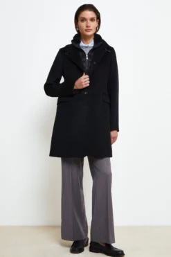 Cappotto midi in lana - NERO