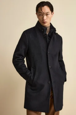 Cappotto Midi in Misto Lana con Pettorina Removibile - BLU