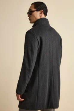 Cappotto Midi in Misto Lana con Pettorina Removibile - ANTRACITE