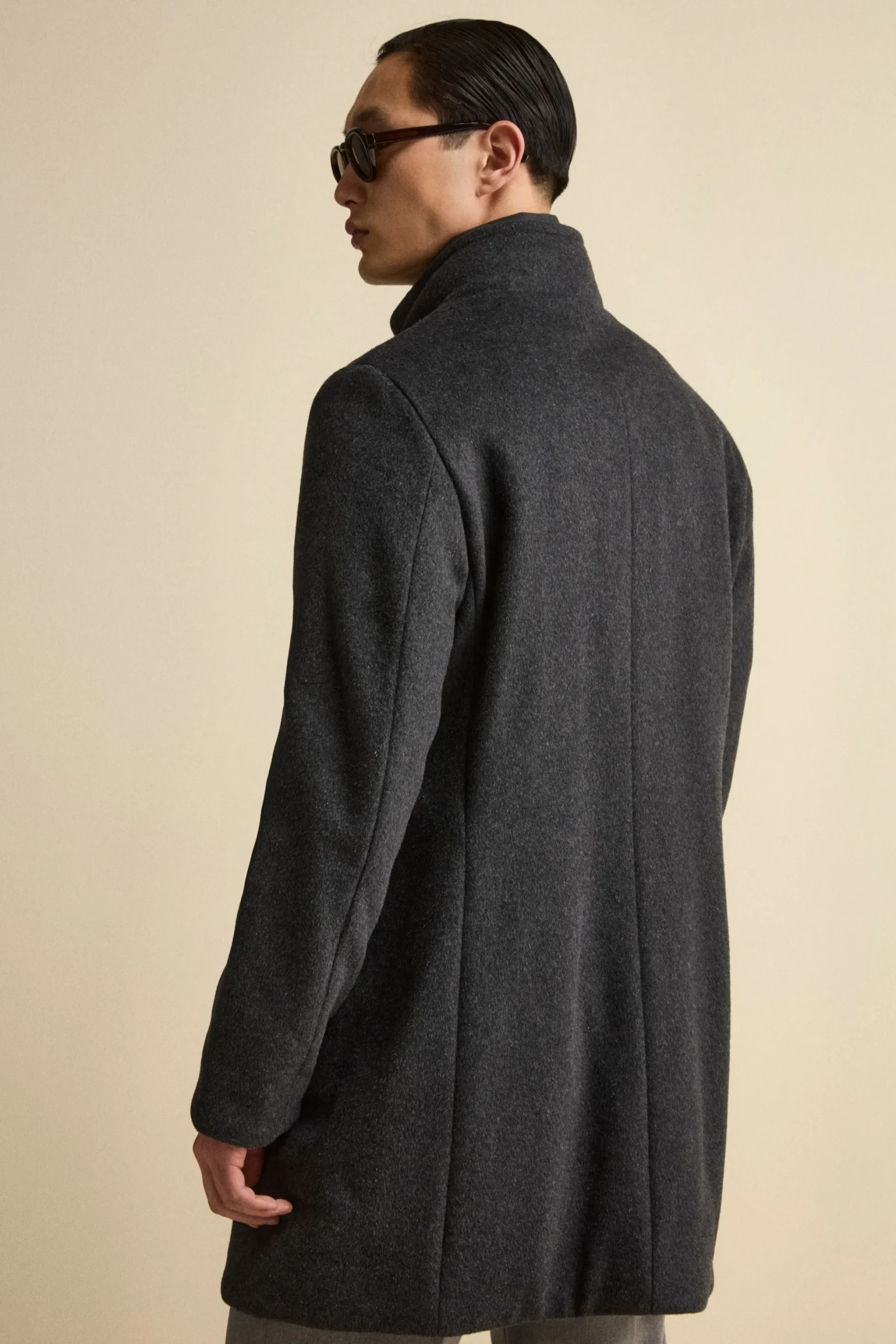 Cappotto Midi in Misto Lana con Pettorina Removibile - ANTRACITE