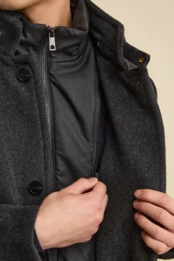 Cappotto Midi in Misto Lana con Pettorina Removibile - ANTRACITE