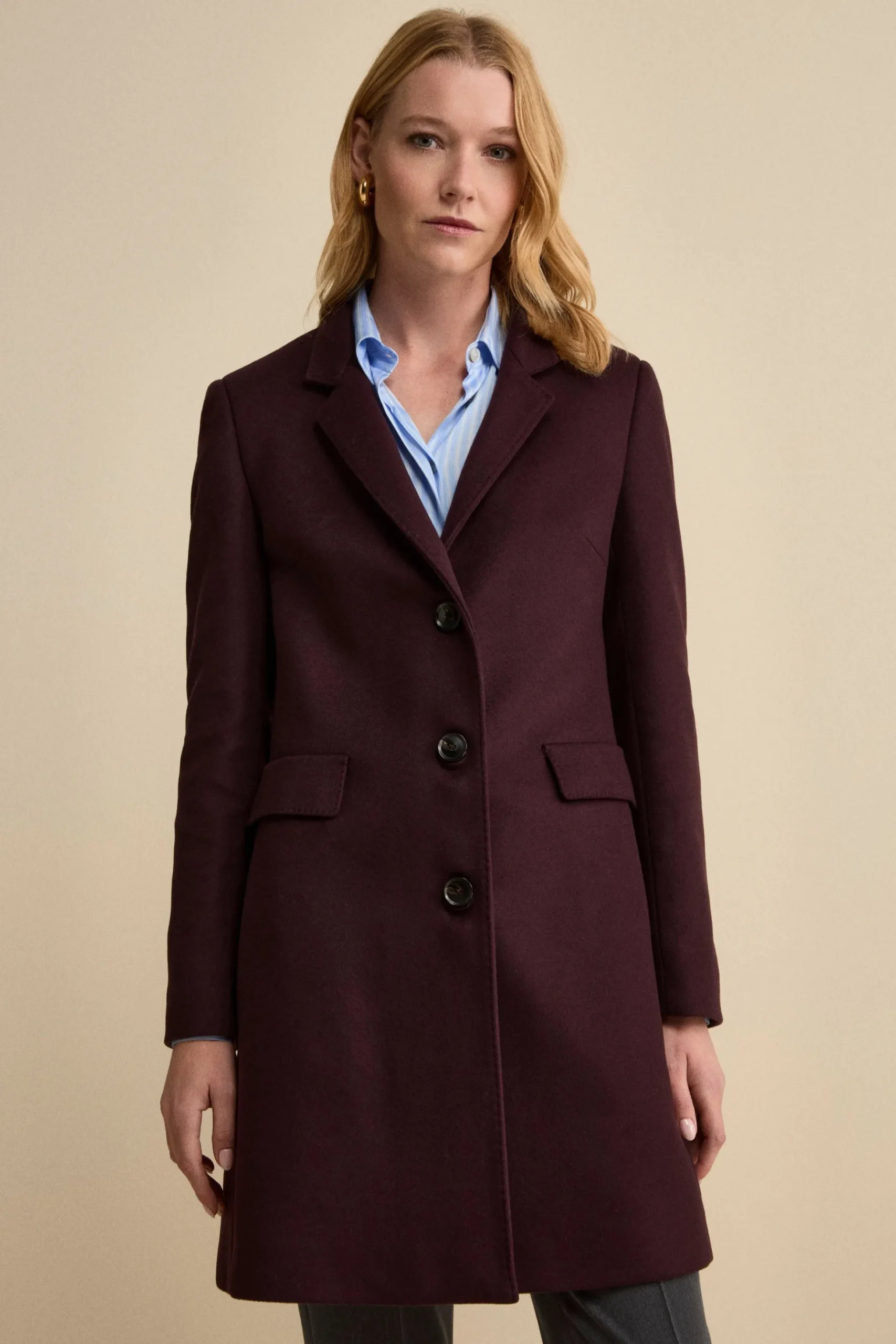 Cappotto Midi Sancrato in Misto Lana e Cashmere - PRUGNA