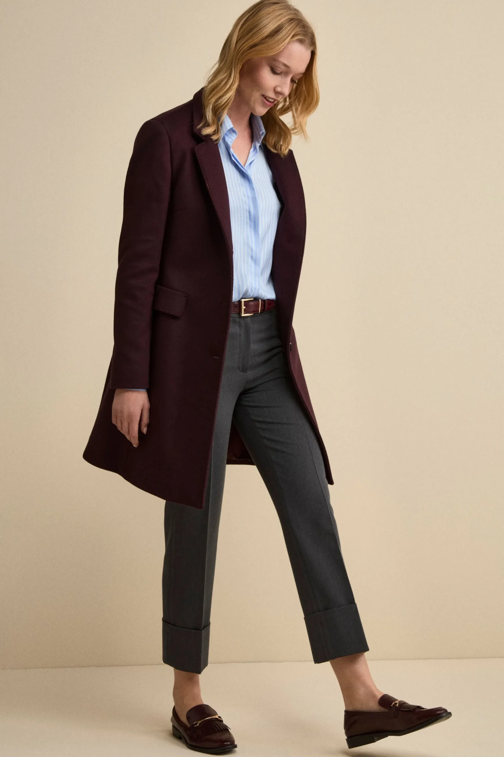 Cappotto Midi Sancrato in Misto Lana e Cashmere - PRUGNA