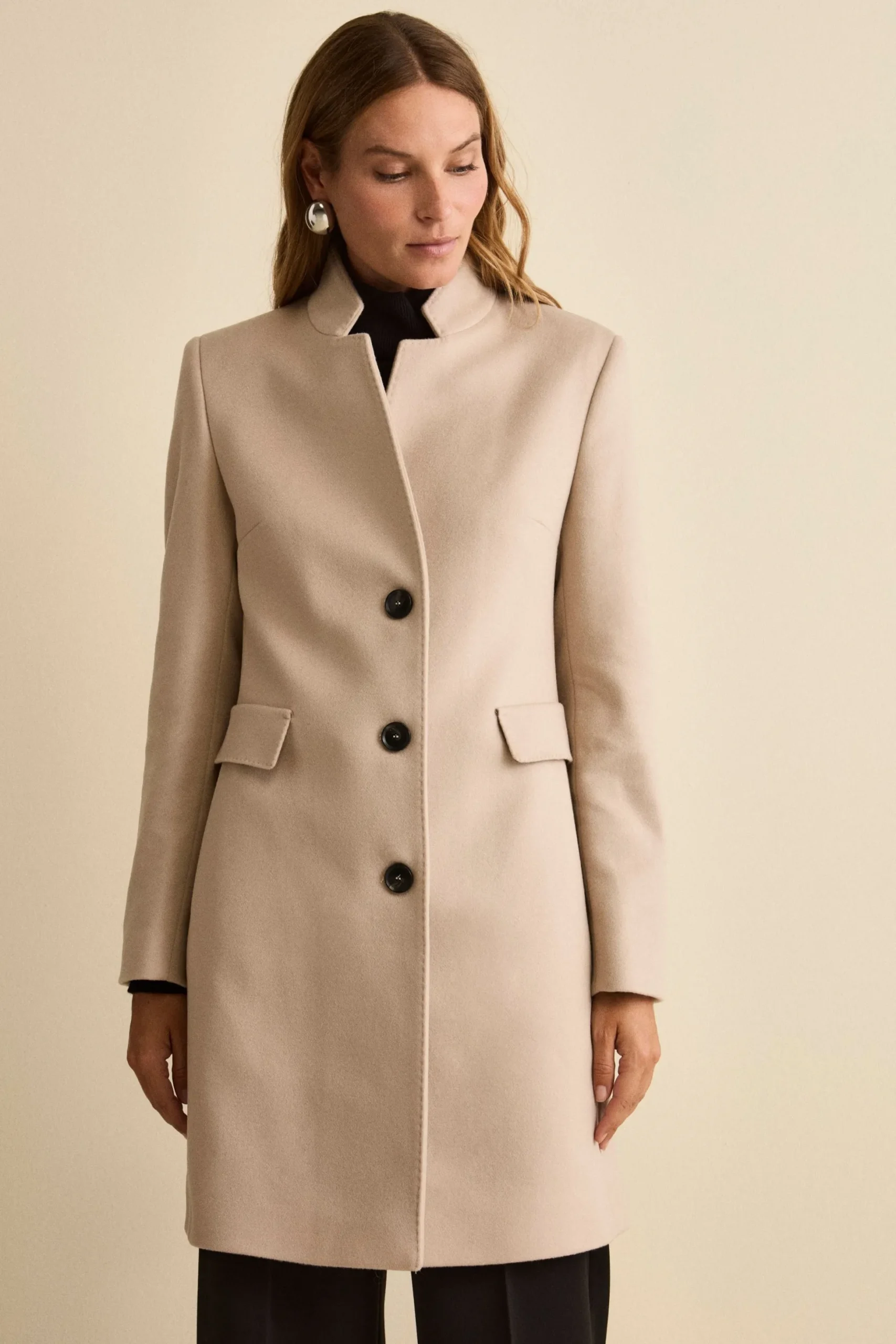 Cappotto Midi Sancrato in Misto Lana e Cashmere - GESSO