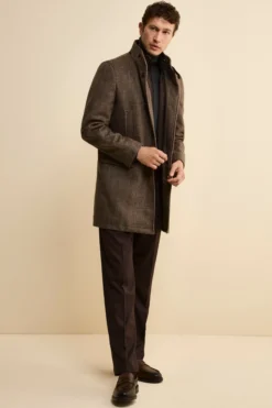 Cappotto Midi Spigato in Misto Lana e Cashmere - MARRONE MELANGE