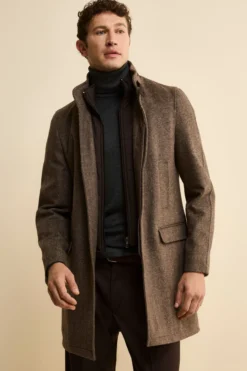 Cappotto Midi Spigato in Misto Lana e Cashmere - MARRONE MELANGE