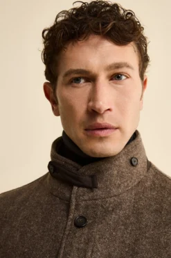 Cappotto Midi Spigato in Misto Lana e Cashmere - MARRONE MELANGE