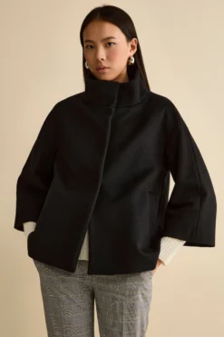 Cappotto Over Corto in Misto Lana e Cashmere - NERO