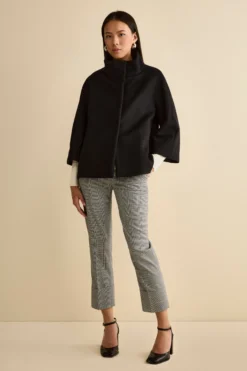 Cappotto Over Corto in Misto Lana e Cashmere - NERO