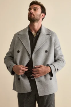 Cappotto Peacoat Doppiopetto in Misto Lana - GRIGIO CHIARO