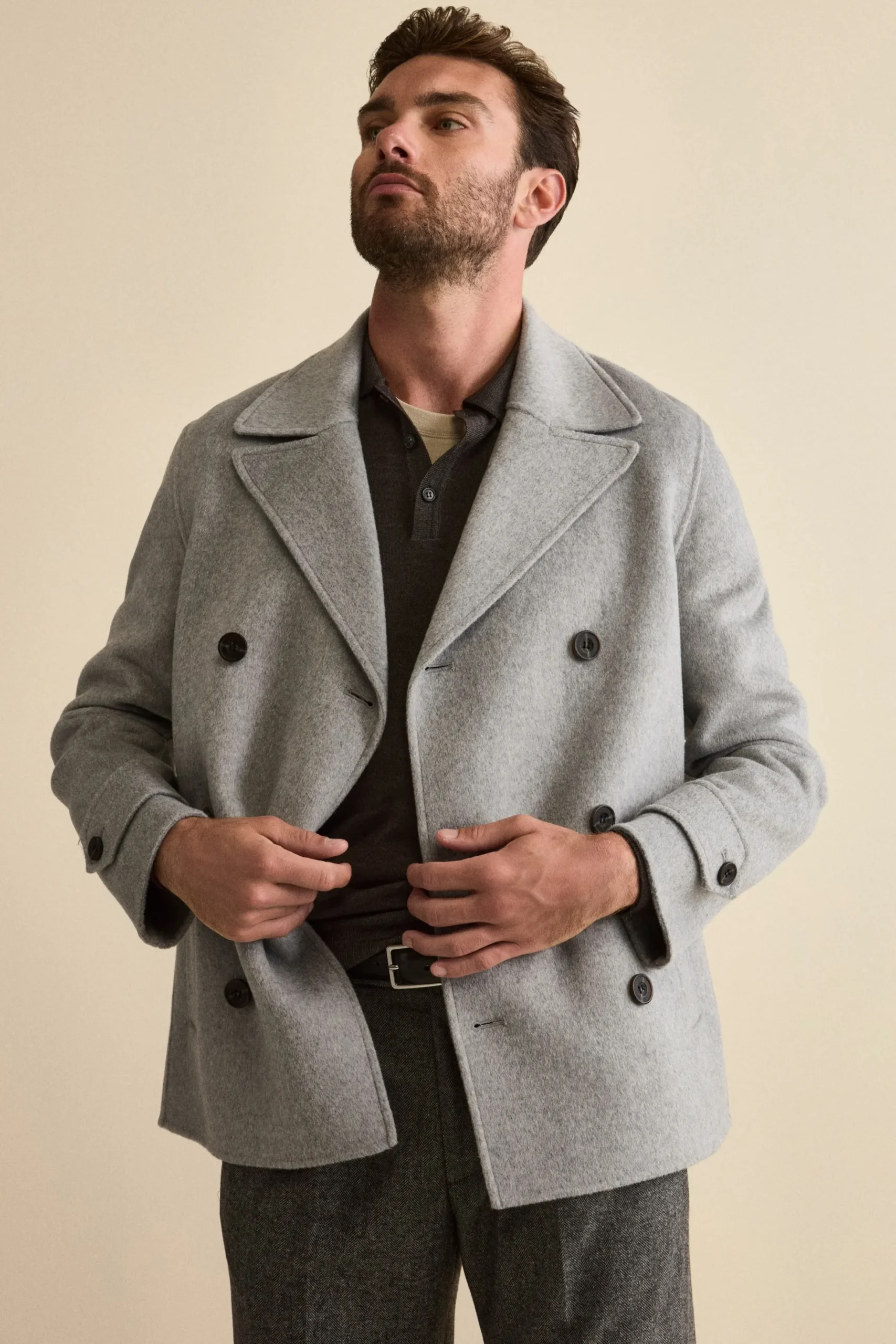 Cappotto Peacoat Doppiopetto in Misto Lana - GRIGIO CHIARO
