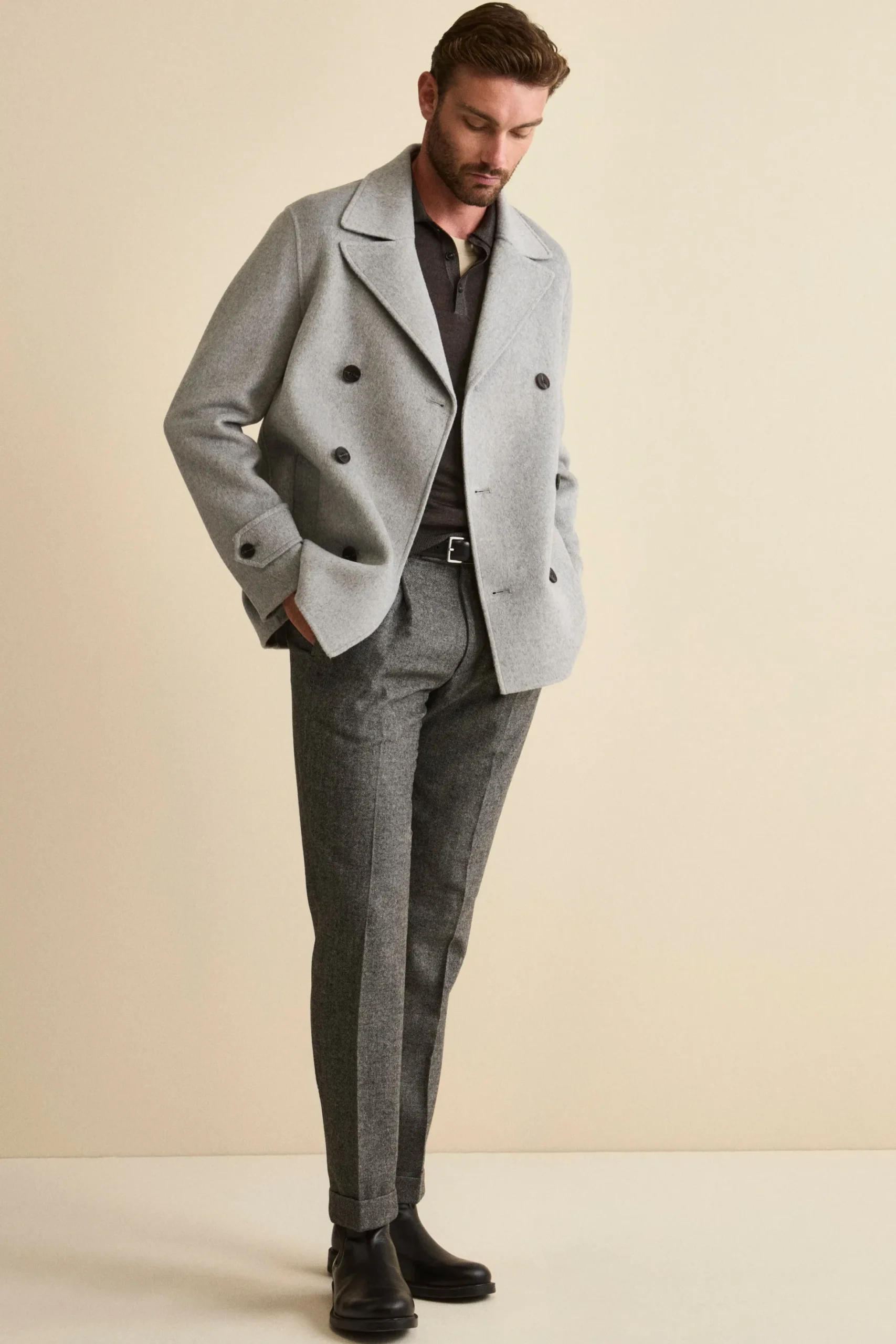 Cappotto Peacoat Doppiopetto in Misto Lana - GRIGIO CHIARO