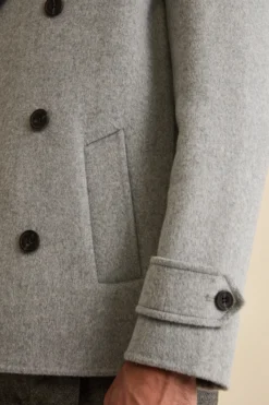 Cappotto Peacoat Doppiopetto in Misto Lana - GRIGIO CHIARO
