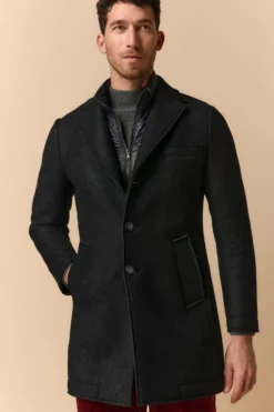 Cappotto Taglio Vivo Con Pettorina - BLU NOTTE