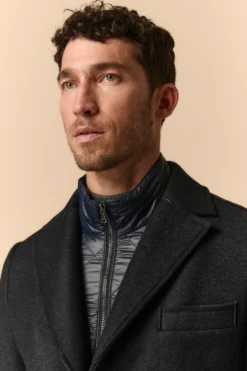 Cappotto Taglio Vivo Con Pettorina - BLU NOTTE