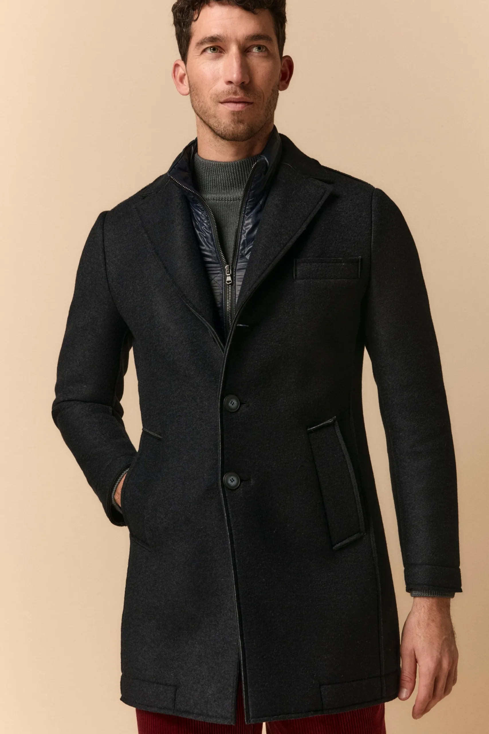 Cappotto Taglio Vivo Con Pettorina - BLU NOTTE
