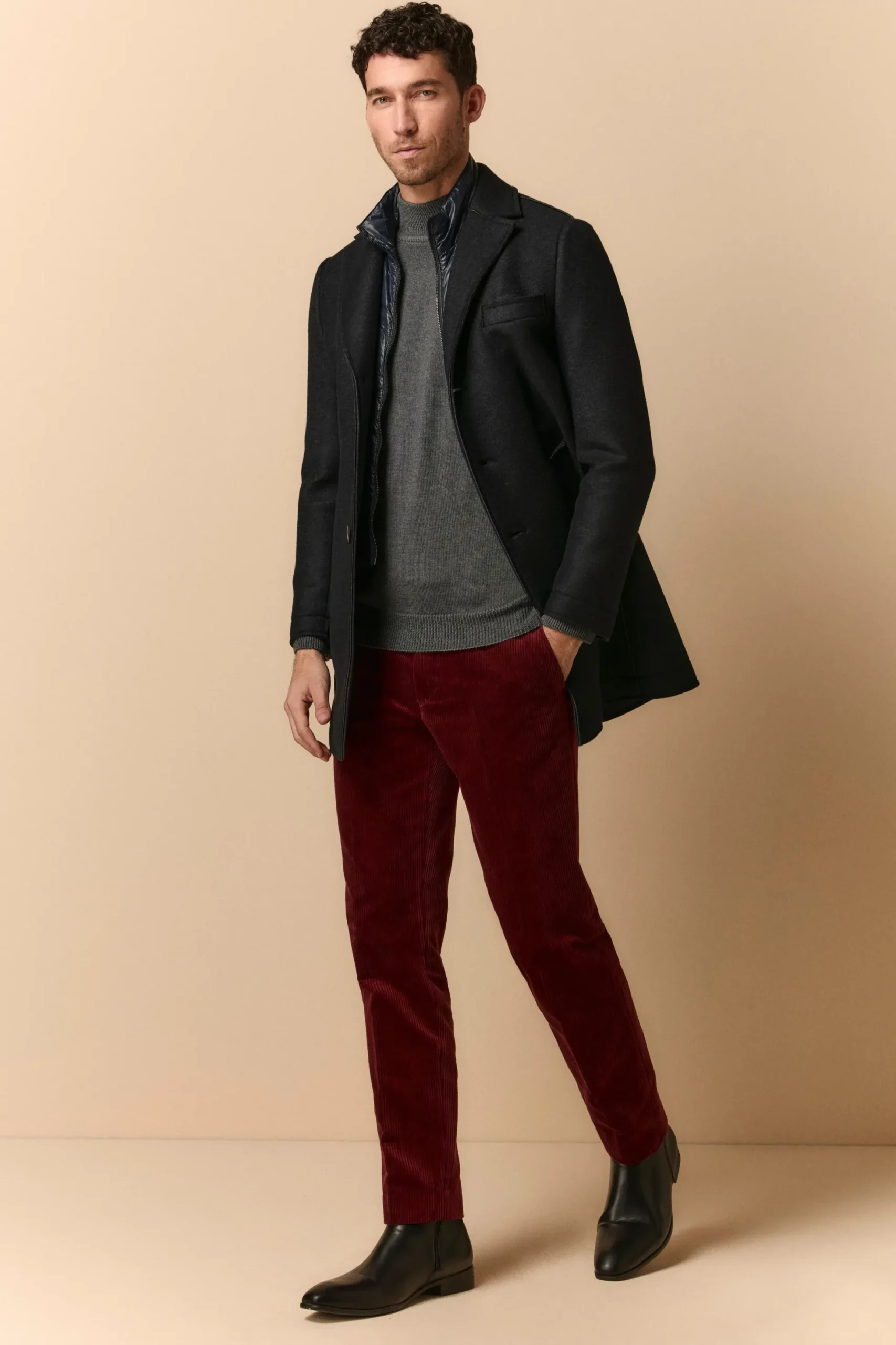 Cappotto Taglio Vivo Con Pettorina - BLU NOTTE