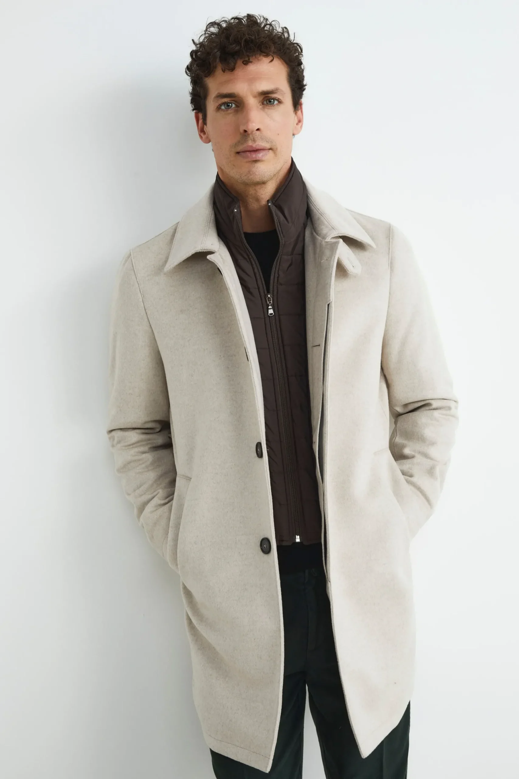 Cappotto trapuntato in lana - BEIGE